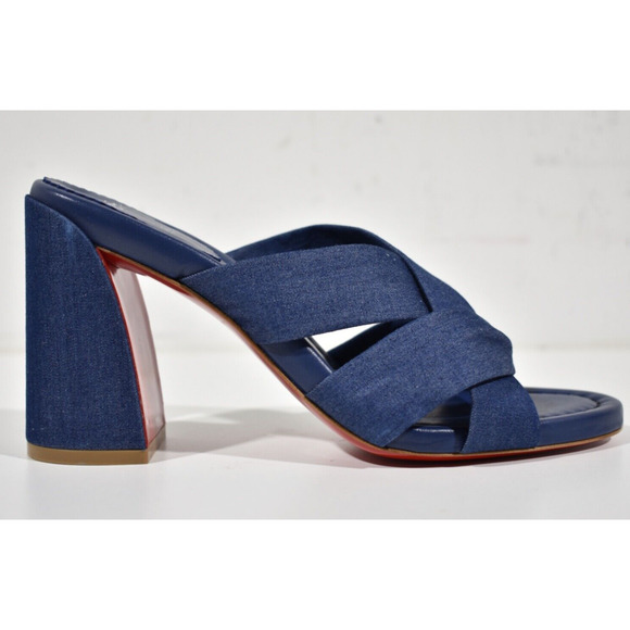 Christian Louboutin Disco Club 85 Blue Denim Backless Mule Sandal Heel 38.5 - Picture 2 of 9